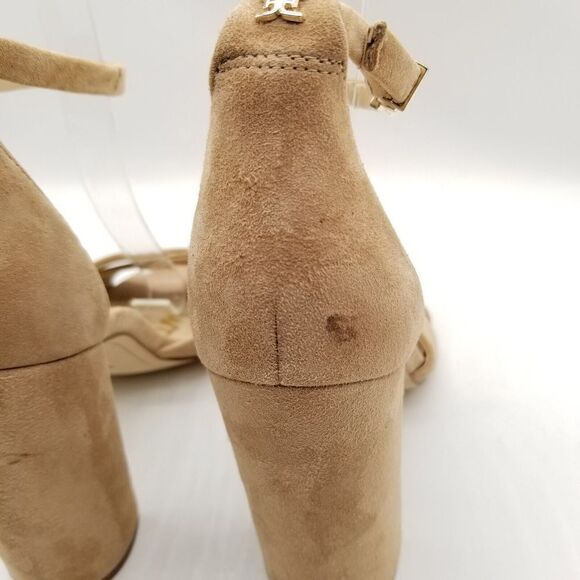 Sam Edelman Women Yancy Heeled Cross Sandals Size 9 Beige Suede Ankle Strap - Picture 5 of 7